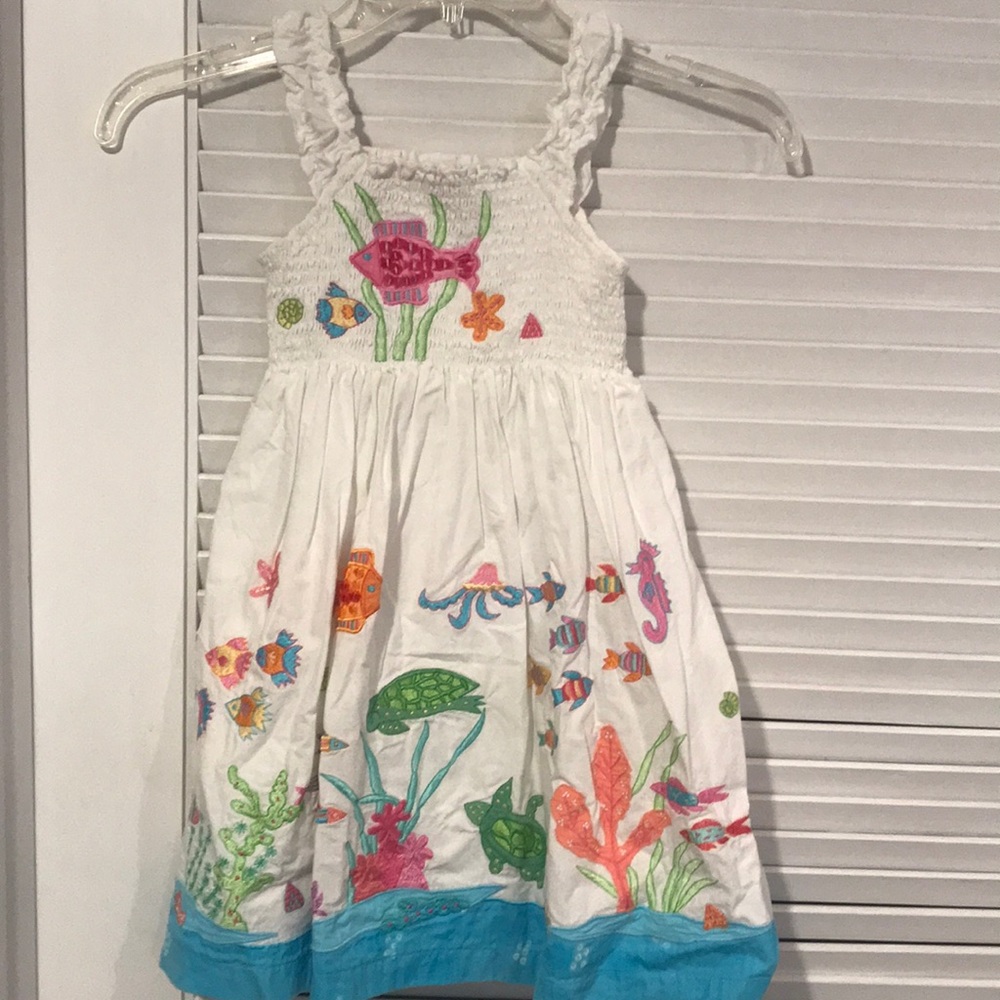 Embroidered smocked sea creature dress